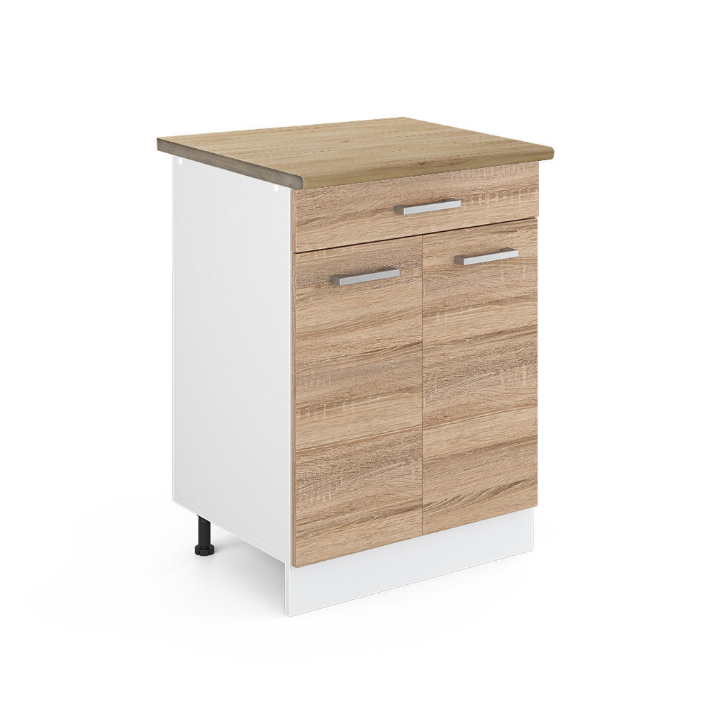 KÖKSUNDERSKÅP R-Line Sonoma 60 cm med låda, AP ek Sonoma ek, Vit 81.6/60/60 cm