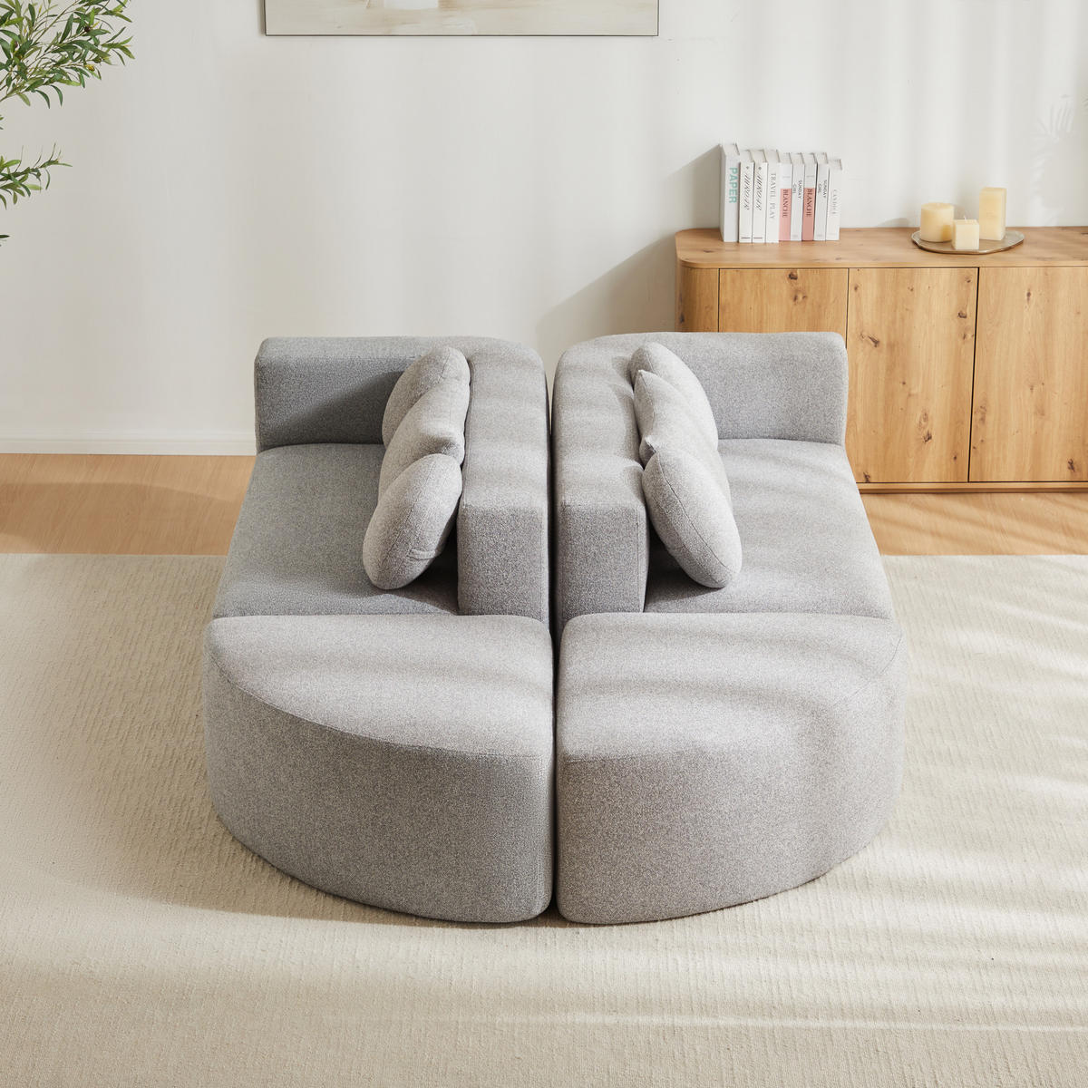 SCHLAFSOFA modular 292x165x68 cm aus Chenille, Grau - Grau, Textil (292/68/165cm)