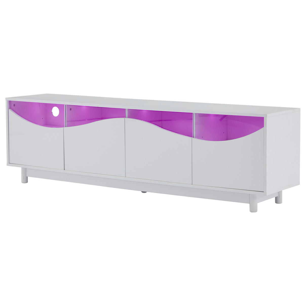 LOWBOARD 175/38/51 cm aus MDF mit LED-Beleuchtung und Glasfront Weiß - Weiß, Holzwerkstoff (175/51/38cm) - Modenvie