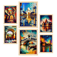 POSTER Set Mit 6 Fluss Im Ölgemälde Stil A3 & A4 Rahmen Aus Hellem Holz - Beige, Papier (29/3cm) - Nacnic