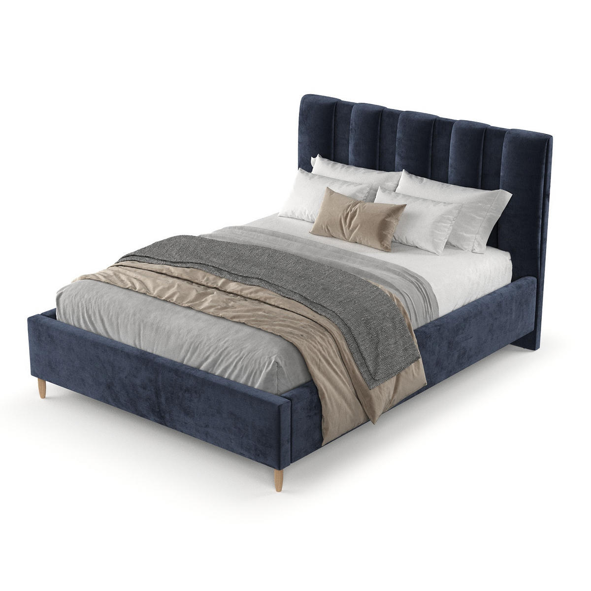 POLSTERBETT Loom 160/200 cm Marineblau im Lotta Stoff - Naturfarben/Dunkelblau, Holz/Holzwerkstoff (160/200cm) - AltaBeds