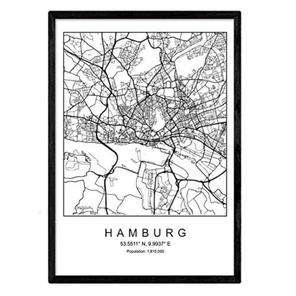 POSTER Hamburg Minimalistische Stadtplanen A4 Rahmenlos - Klar, Papier (29.7/5/21cm) - Nacnic