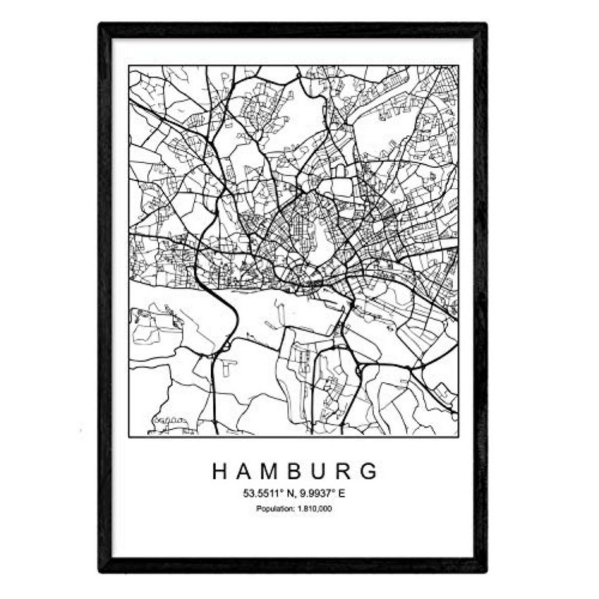 POSTER Hamburg Minimalistische Stadtplanen A4 Rahmenlos - Klar, Papier (29.7/5/21cm) - Nacnic