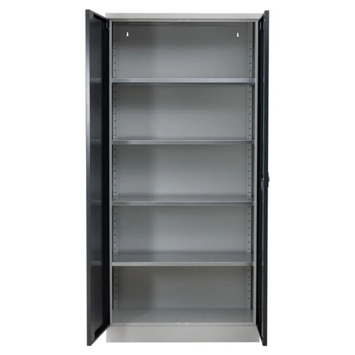 STAHLSCHRANK Bee mit 10 lackierten Fachböden 195x92x50 cm Korpusfarbe Lichtgrau Frontfarbe Schwarz - Schwarz, Metall (92/195/50cm)