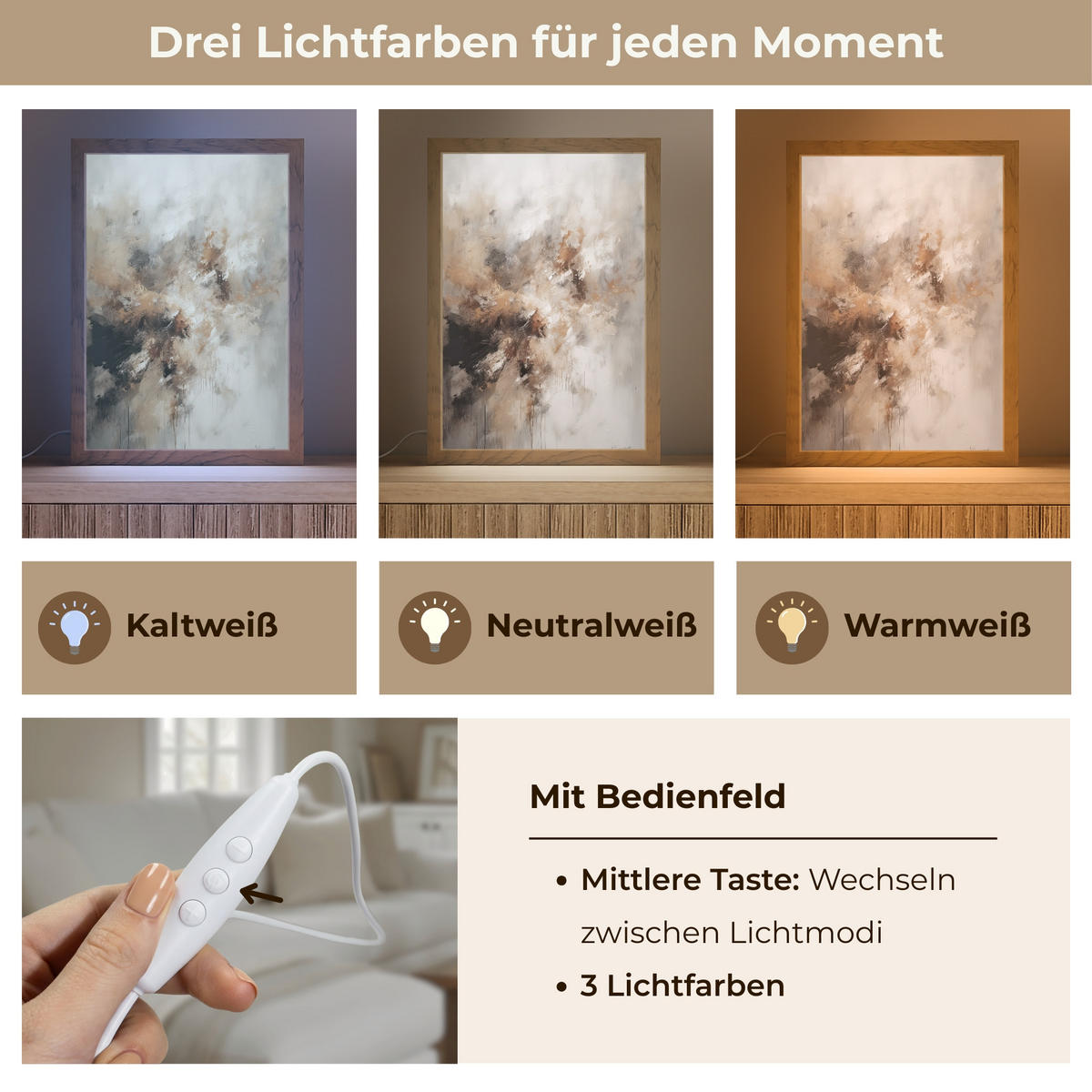 TISCHLEUCHTE Farbe - Abstrakt - Beige - Kunst 20x30 cm - Apfelbaumfarben, Holzwerkstoff (8/20/30cm) - OnlyWow