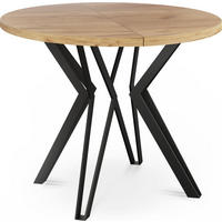 ESSTISCH Revena runder ausziehbarer, Craft Eiche 100-180/100/76 cm - Eiche Wotan/Schwarz, Holzwerkstoff/Metall (100/100/76cm) - WFL GROUP