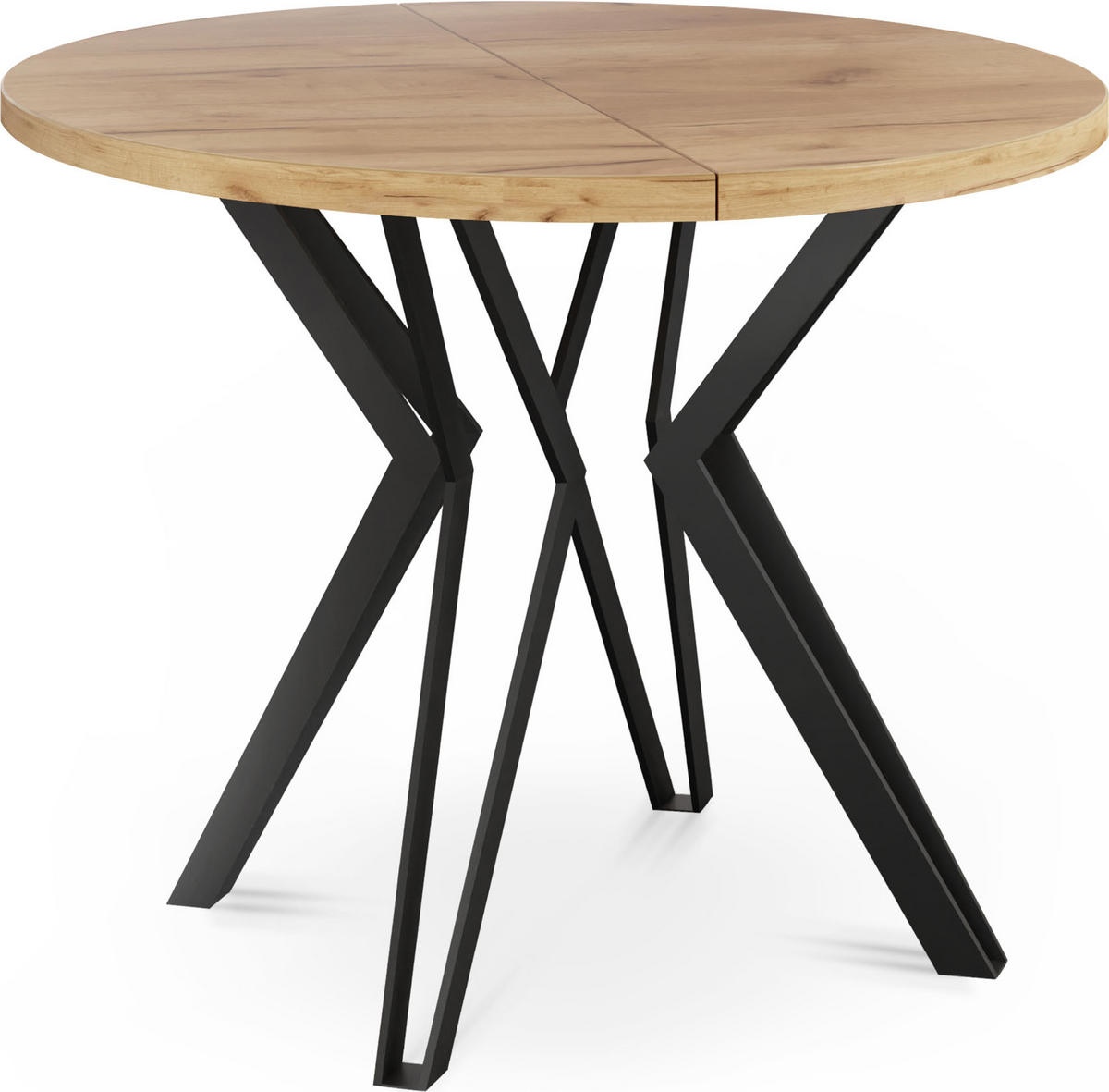 ESSTISCH Revena runder ausziehbarer, Craft Eiche 100-180/100/76 cm - Eiche Wotan/Schwarz, Holzwerkstoff/Metall (100/100/76cm) - WFL GROUP