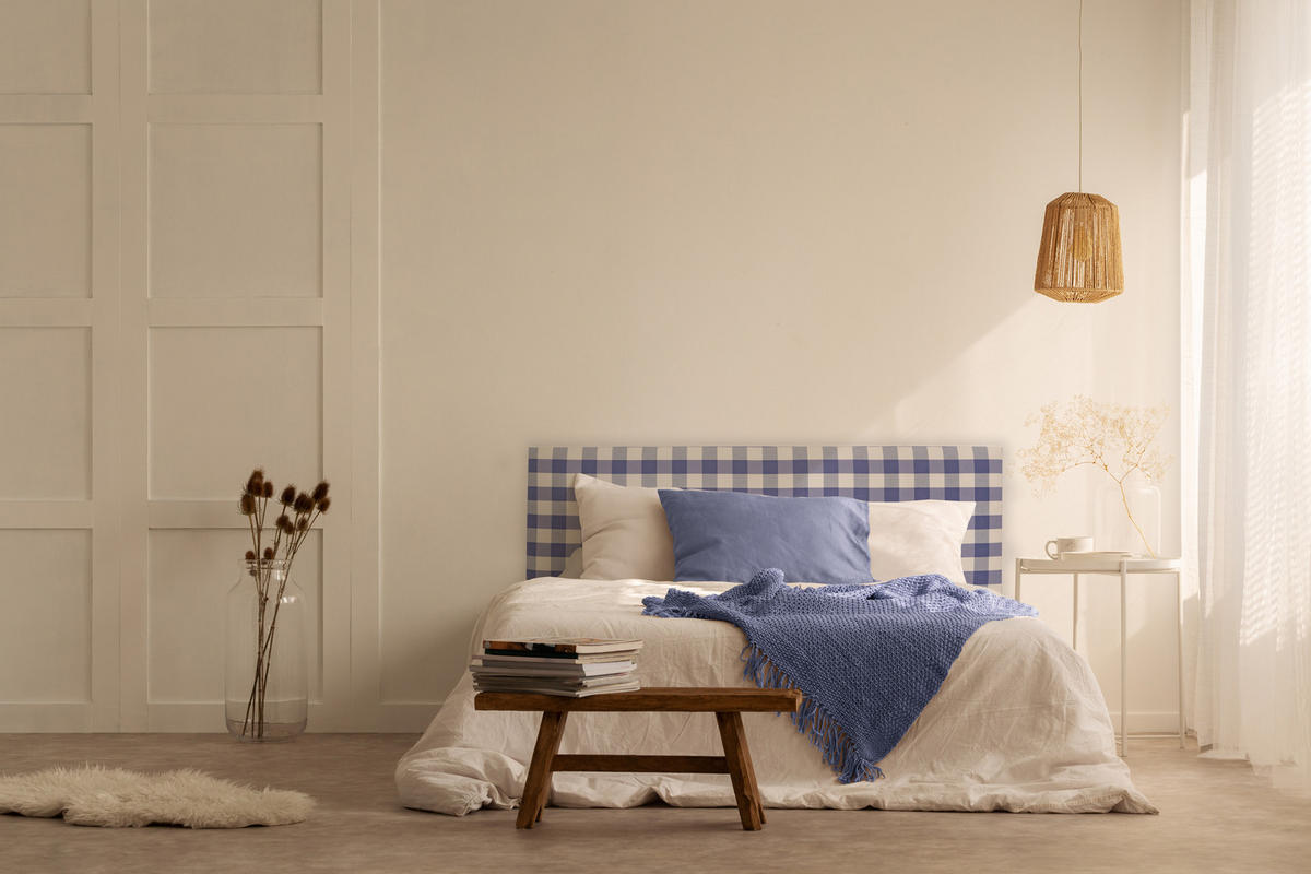 KOPFTEIL Gepolstertes Vichy-Stoff Blau 145/52/3 cm LAREDO - Blau, Textil (145/52/3cm) - RNT By Really Nice Things