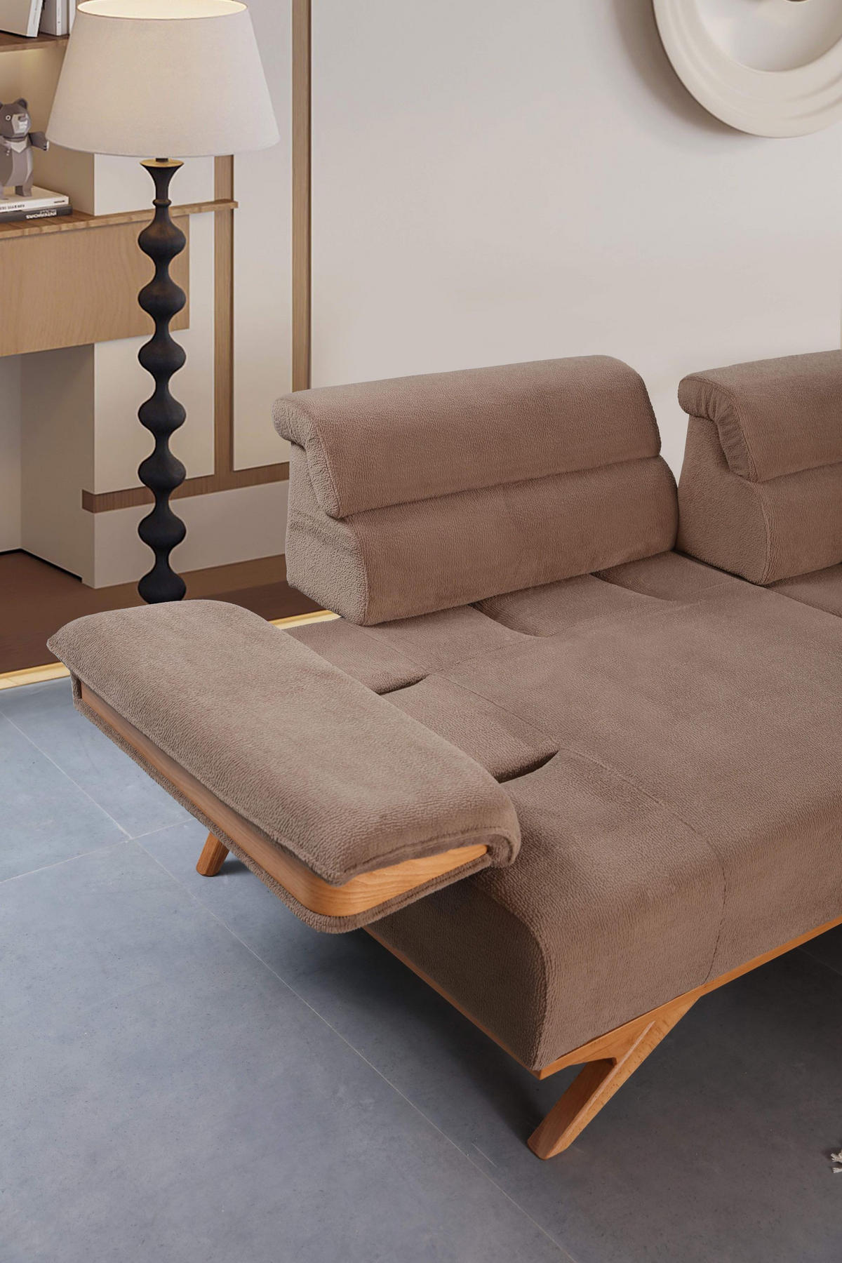 SOFA Grande 3-Sitzer Bouclé Braun - Braun, Holz/Textil (235/85/103cm)