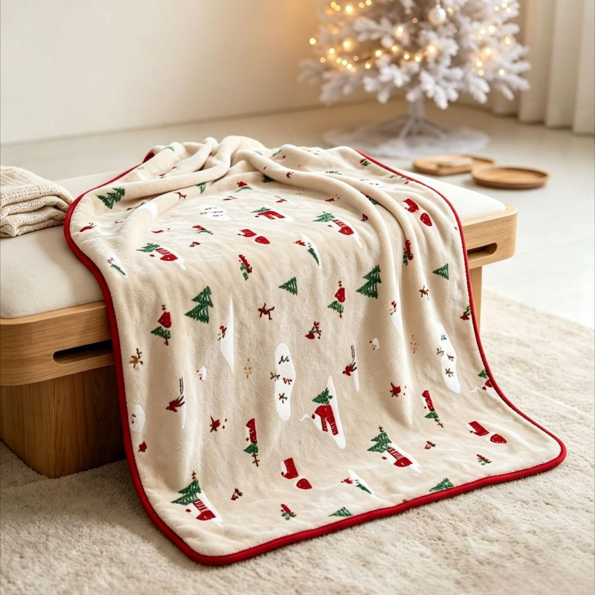 DECKE – Weihnachtsbaum-Print – 130 x 170 cm – Ecru - Ecru, Textil (130/170cm)
