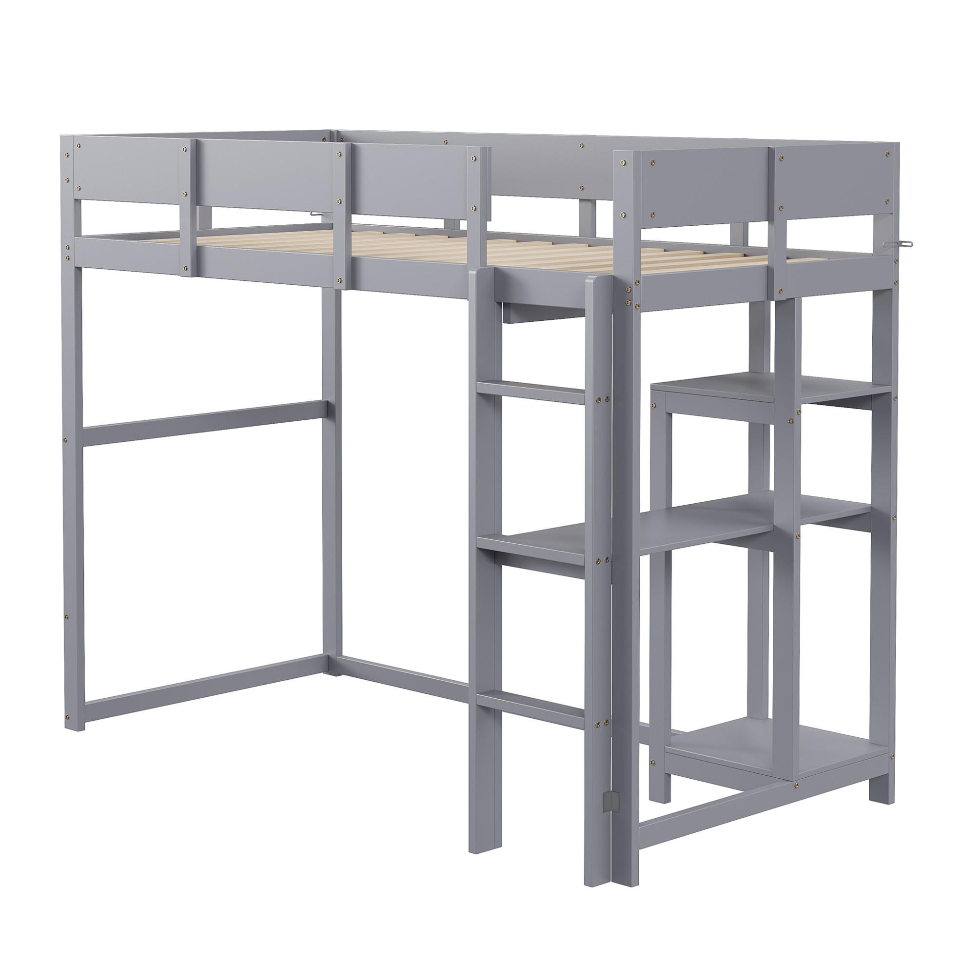 HOCHBETT mit Ablageregal 90/200 cm, Grau aus Kiefernholz - Grau, Holz (90/200cm) - MIVRAY