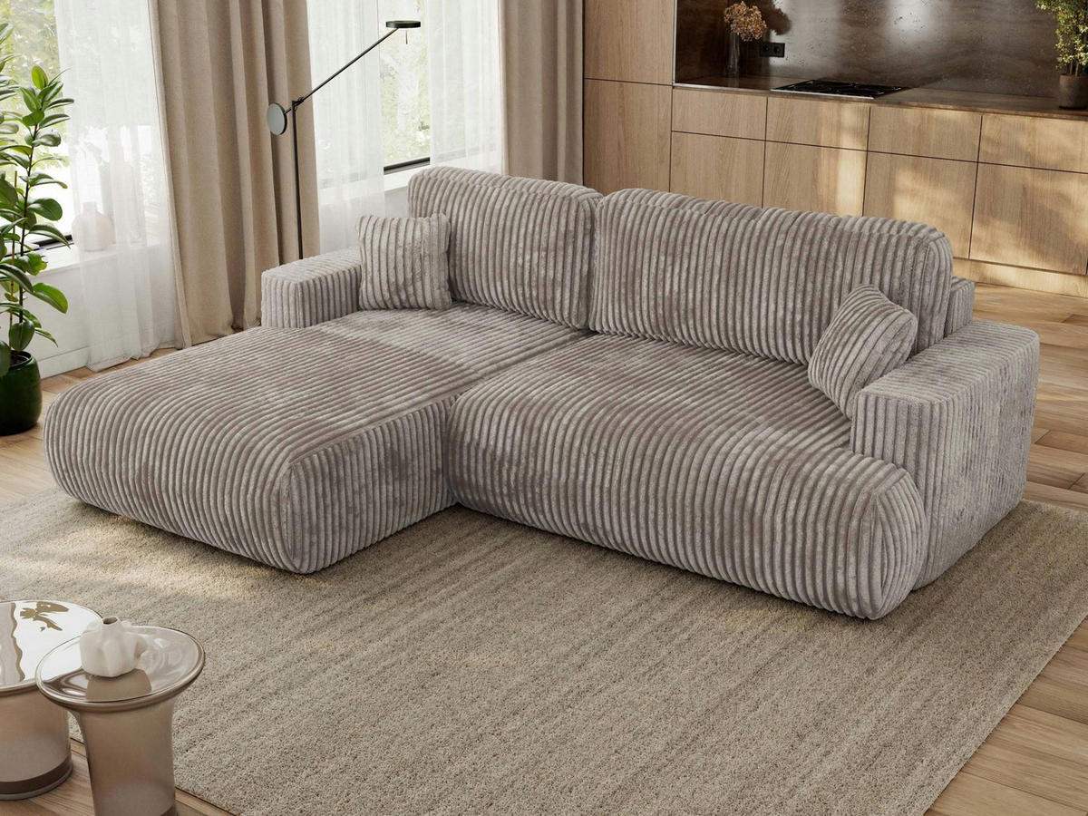 ECKSOFA OVO L Hellbraun Cord - Links Seite - Hellbraun/Schwarz, Kunststoff/Textil (271/195cm) - MKS