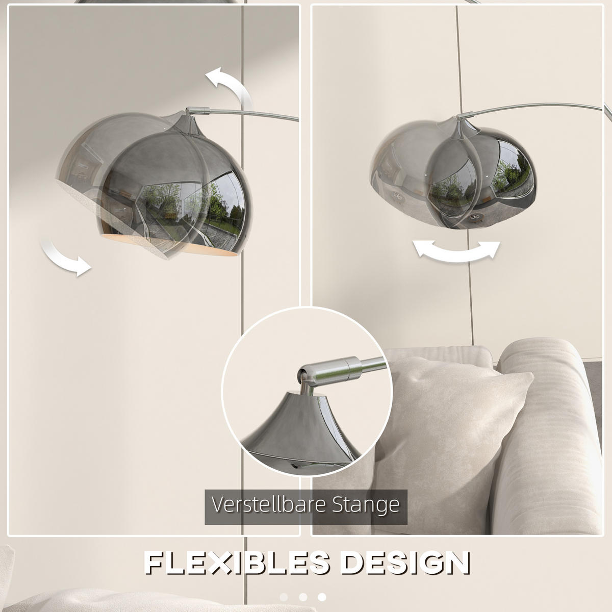 STEHLAMPE höhenverstellbar, schwenkbar Stehleuchte exkl. Leuchtmittel - Silberfarben, Metall (115/30/180cm) - HOMCOM
