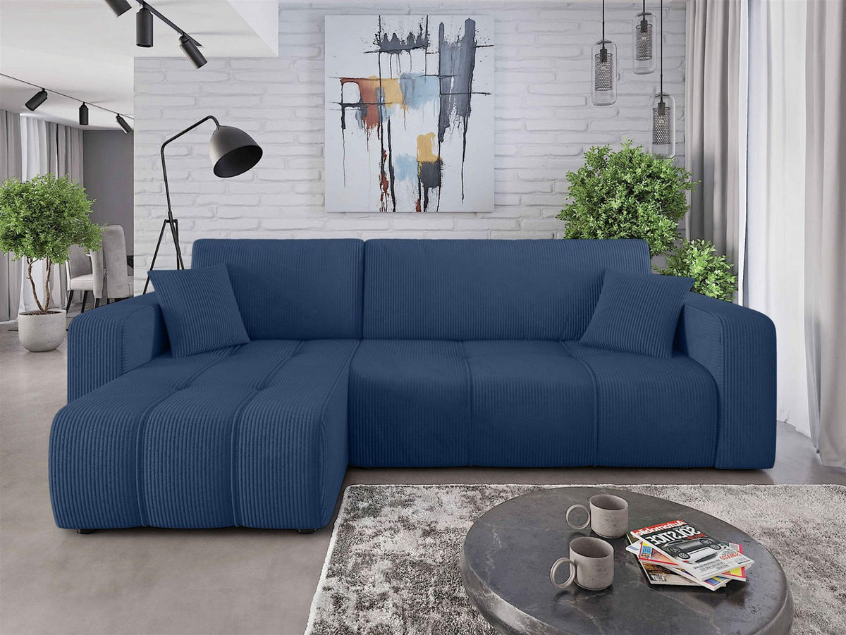 ECKSOFA Dagny Mit Schlaffunktion - Blau, Holzwerkstoff/Textil (248/146cm) - Fun Möbel