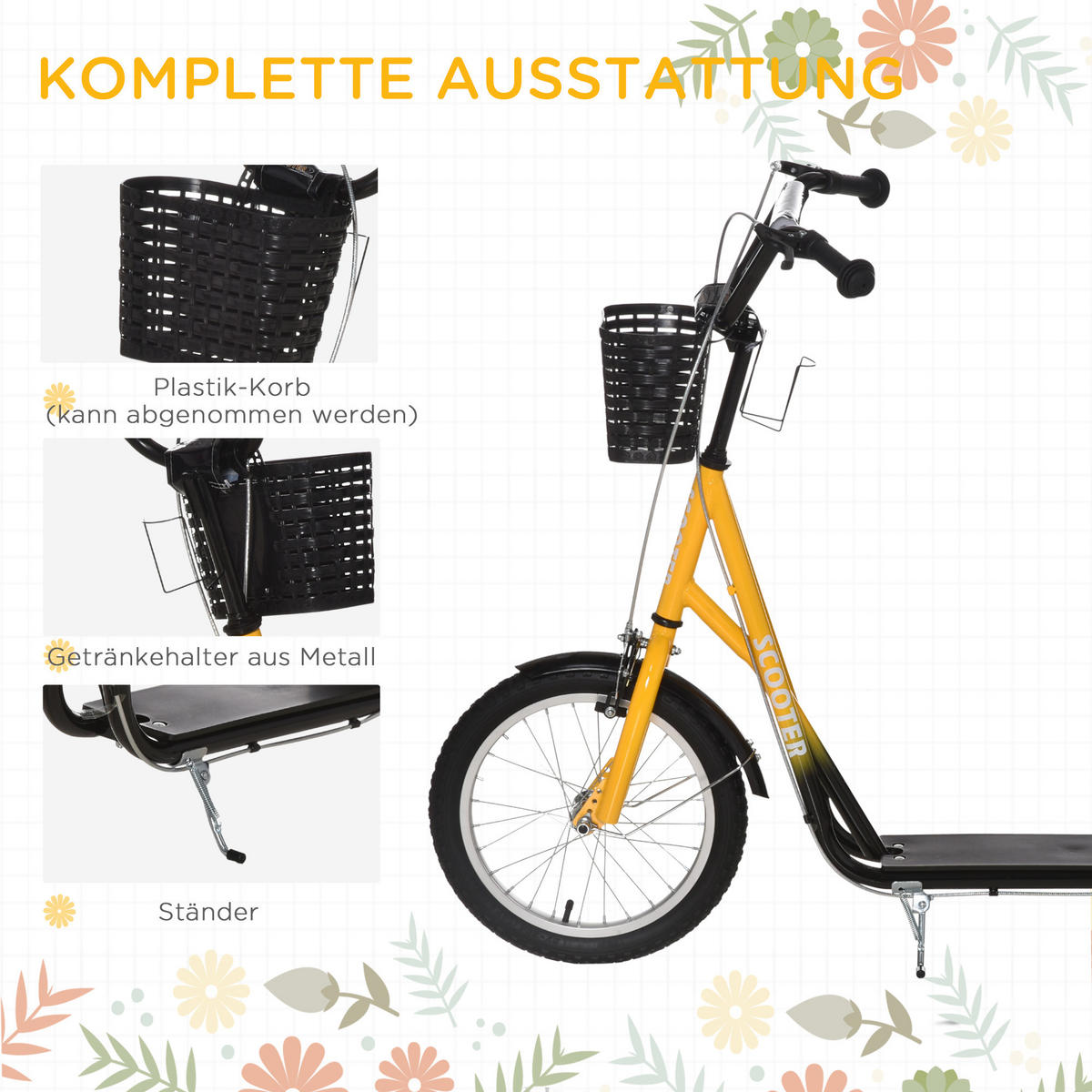 KINDERSCOOTER - Schwarz/Orange, Kunststoff/Metall (139/58/96cm) - HOMCOM