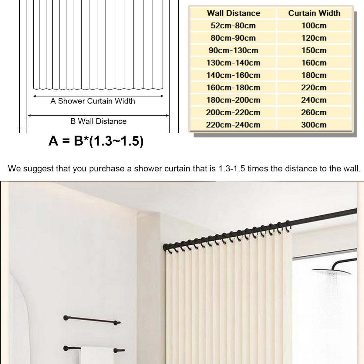 DUSCHVORHANG Beige magnetisch faltbar Leinen wasserdicht schimmelresistent waschbar mit Haken - Beige, Textil (220/200cm) - MCBOSON