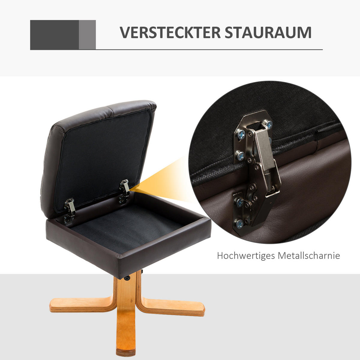 RELAXSESSEL 80/99/86 cm Braun aus Holz mit Hocker und Stauraum - Braun, Holz (86/99/80cm) - OKMYHOME