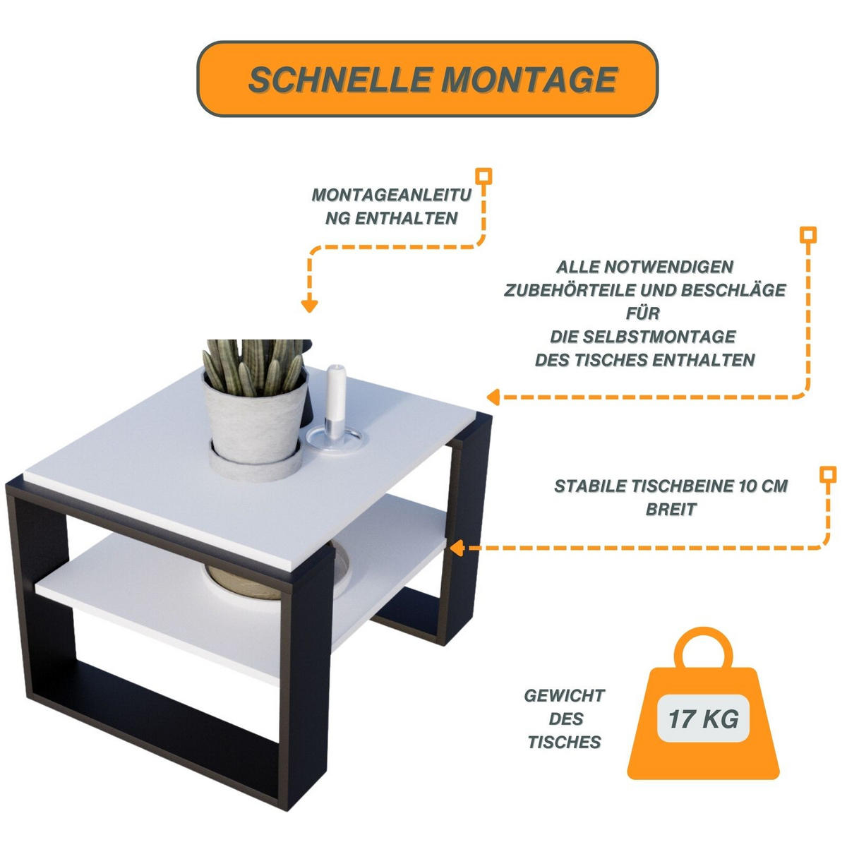 COUCHTISCH Kaja63 63/42/53,8 - Schwarz/Weiß, Holzwerkstoff (54/63/42cm) - RAUMHIRSCH FURNITURE