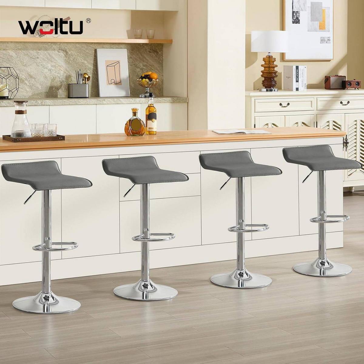 BARHOCKER, Höhenverstellbarer Barstuhl,aus Kunstleder Metall - Grau, Metall (38.5/84/39.5cm) - Woltu
