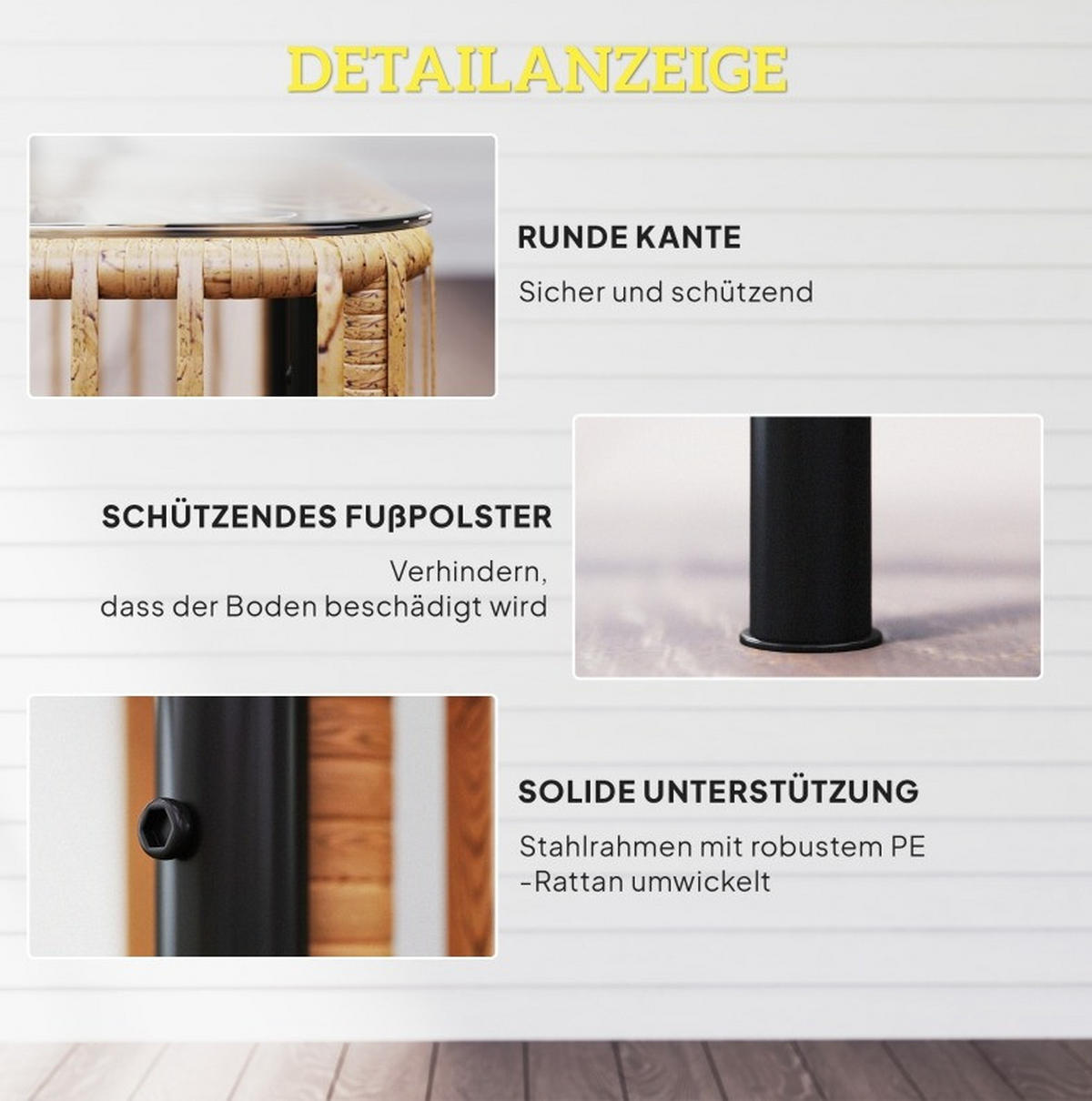 GARTENTISCH aus Rattan 65x65x43 cm Naturfarbe mit Glasplatte - Naturfarben, Glas (65/65/43cm) - Modfu