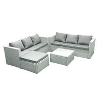 GARTENMÖBEL-SET mit Kissen Polyrattan Hellgrau-Mix 7-Sitzer - Hellgrau/Grau, Glas/Kunststoff - Fimous