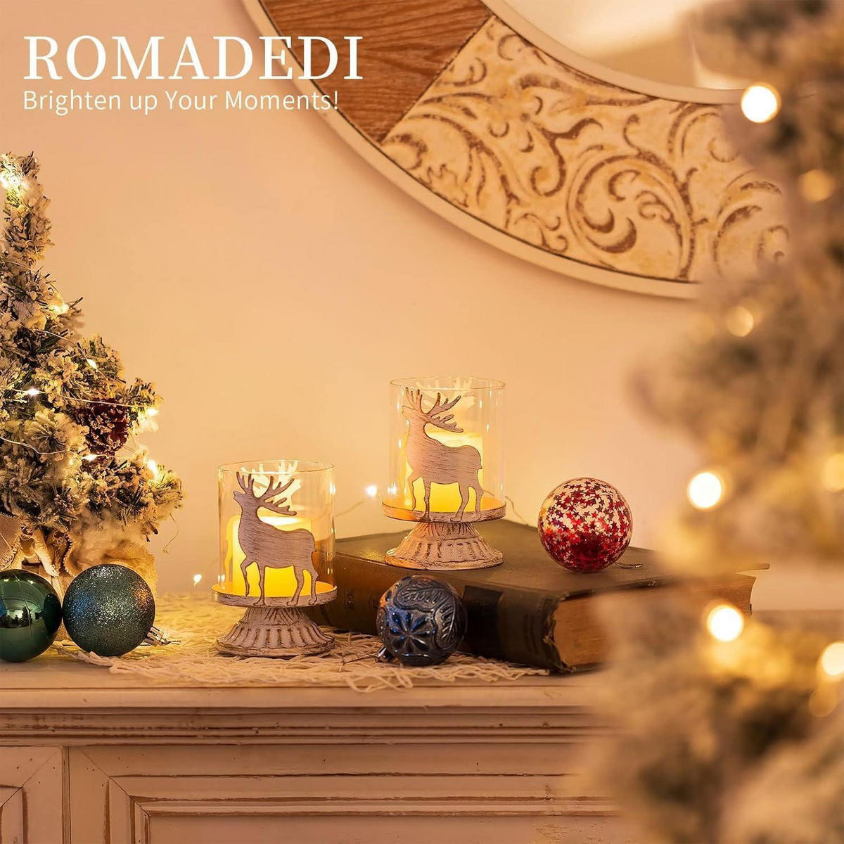 KERZENSTÄNDER 2er Set Rentier Landhausstil Weiß 12 cm - Weiß, Metall (10/10/20cm)