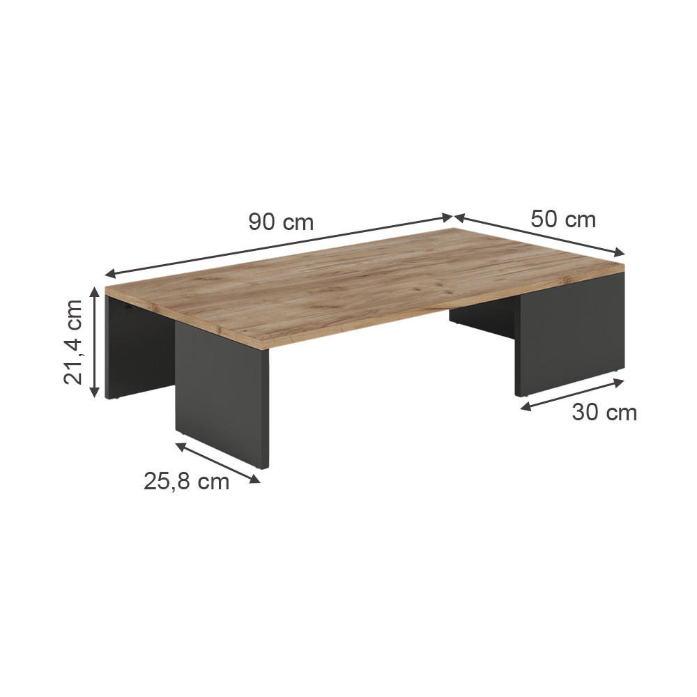 COUCHTISCH Hardi Anthrazit/Goldkraft Eiche 90 x 21.4 cm - Honigeiche/Anthrazit, Holzwerkstoff (50/90/21.4cm) - Vicco
