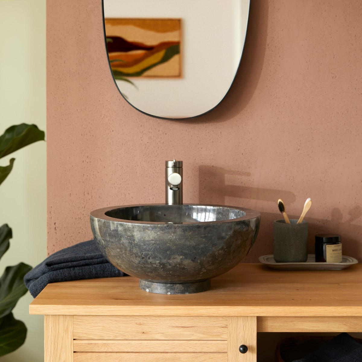 WASCHBECKEN Bahya Schwarz aus Marmor - Schwarz, Stein (35/15/35cm) - Tikamoon