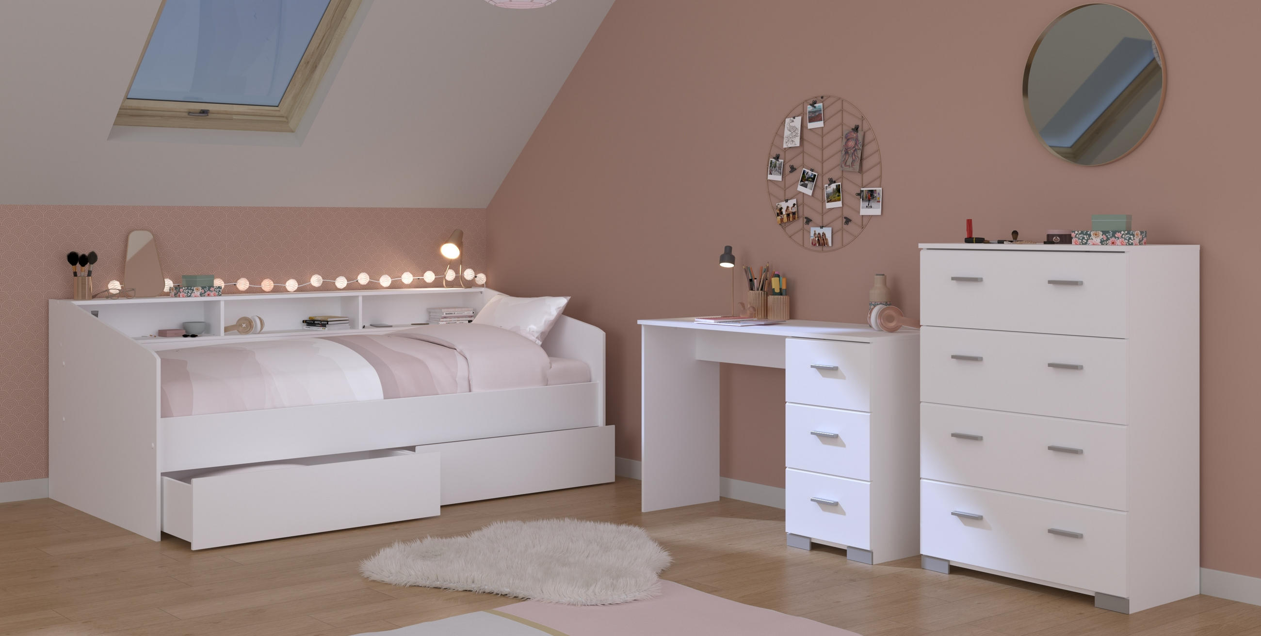 JUGENDZIMMER Sleep 44 in Weiß 4 teilig - Weiß, Holzwerkstoff (120/200/80cm)