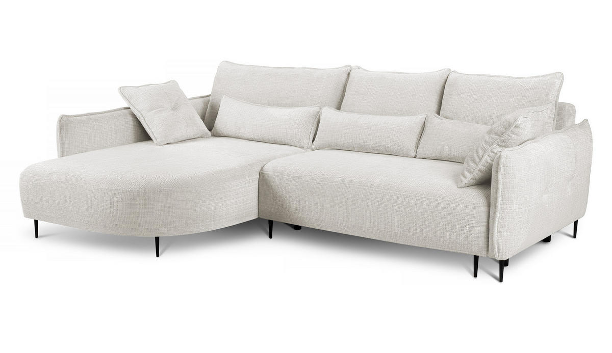 ECKSOFA Oblivio Cremeweiß Chenille - Creme/Schwarz, Textil/Metall (285/200cm) - Selsey