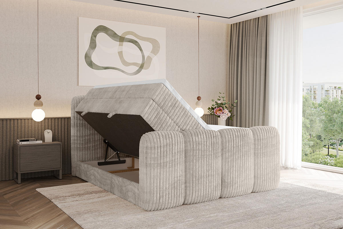 BOXBETT mit Matratze H3|H4 und Lattenrost - NINA-Z KING - 140x200 cm Tila - Creme - Creme, Holzwerkstoff (140/200cm)