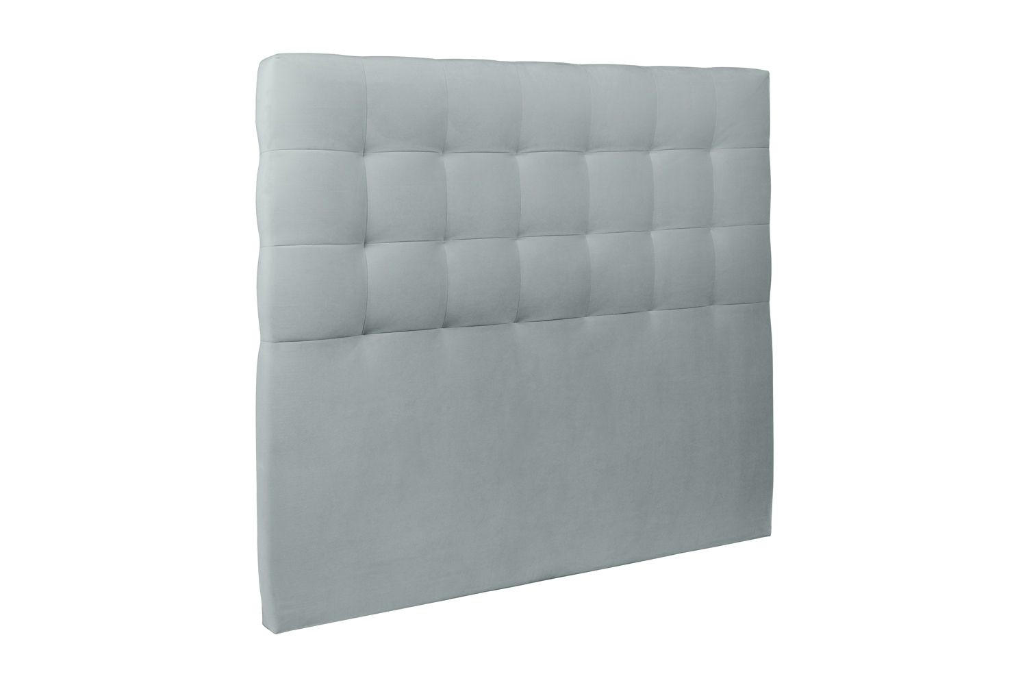 KOPFTEIL gepolstert - Gesteppt – blaugrauer Samtstoff - 150 cm - Beige/Blaugrau, Holz (150/120/10cm) - Sommeil de Plomb