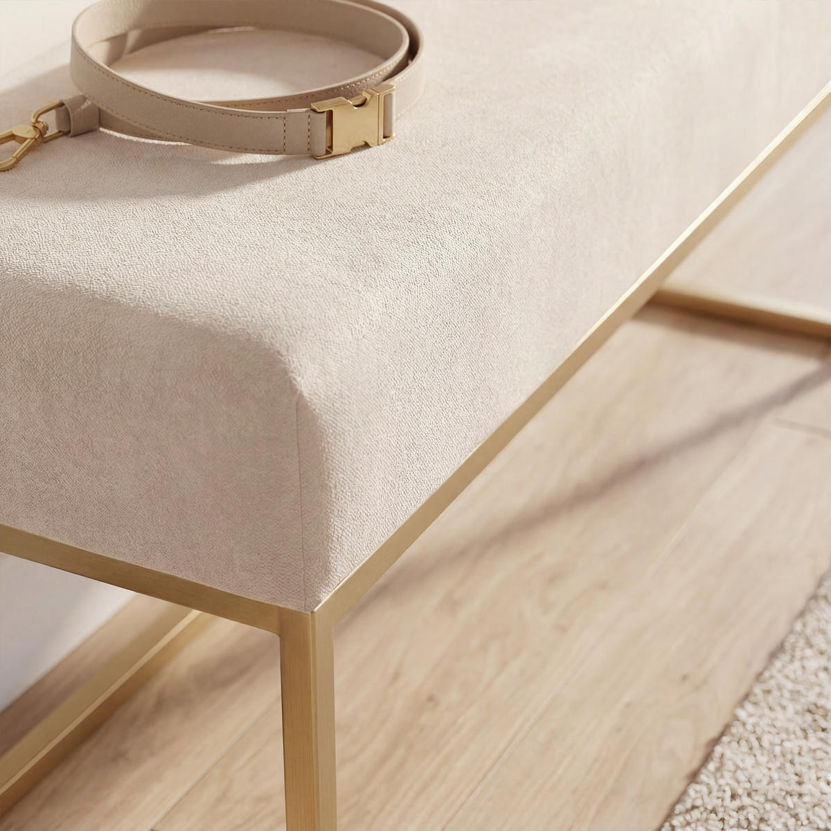 POLSTERBANK PURE 90 cm Metallgestell, Gold / Beige - Beige/Goldfarben, Textil/Metall (90/44/30cm) - Idohome