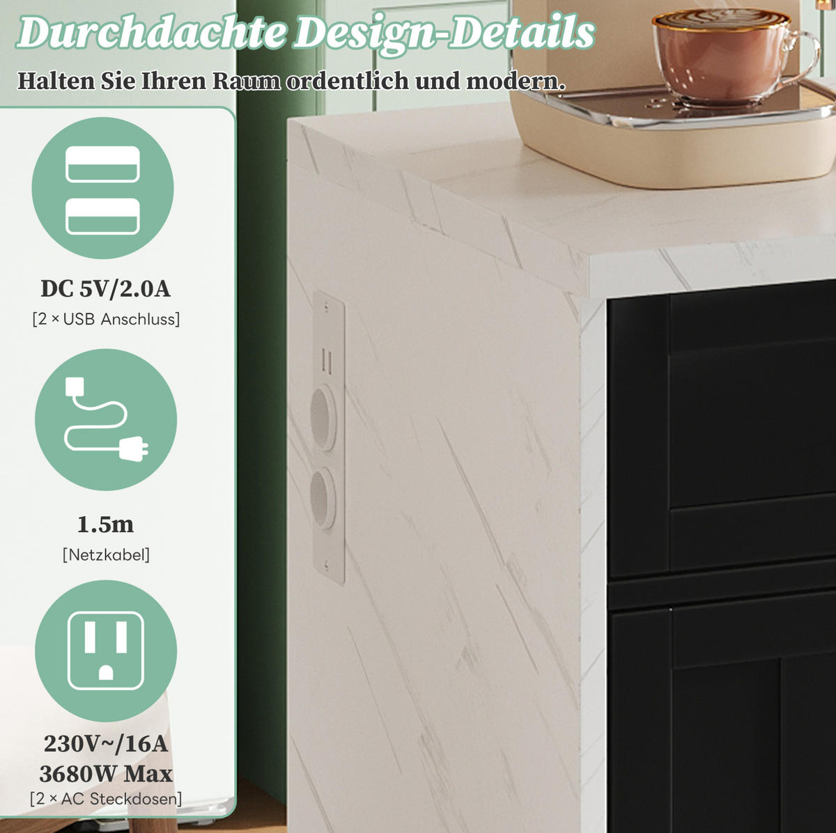 KÜCHENINSEL mit Barbereich 120 x 60 x 91 cm Schwarz - Schwarz, Holz (60/91/120cm) - Beauniv