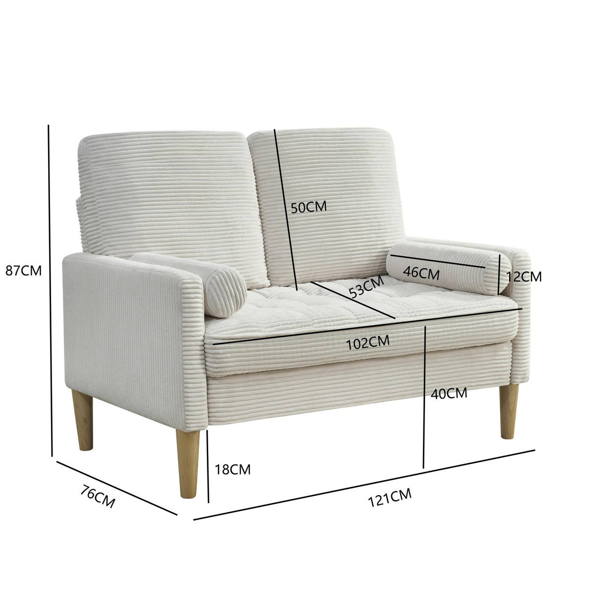 2-SITZER-SOFA aus Cordstoff und Holz 121x76x81 cm in Beige - Beige, Textil (76/81/121cm) - Modfu