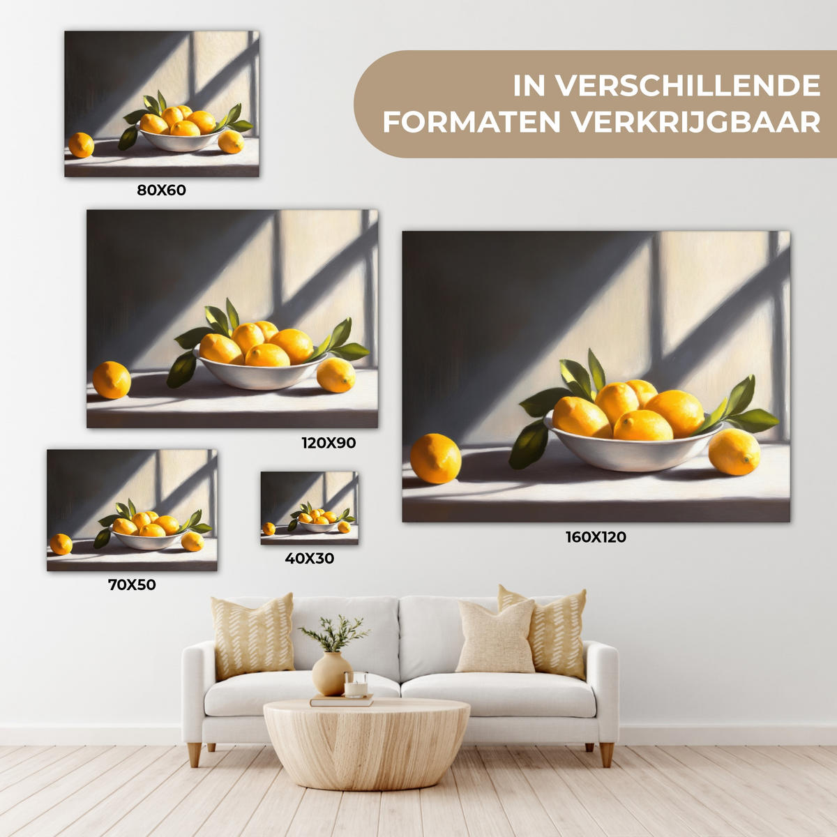 LEINWANDBILD Zitronen - Stilleben - Gelb Wandbilder 80x60 cm - Gelb, Textil (80/60cm) - MuchoWow