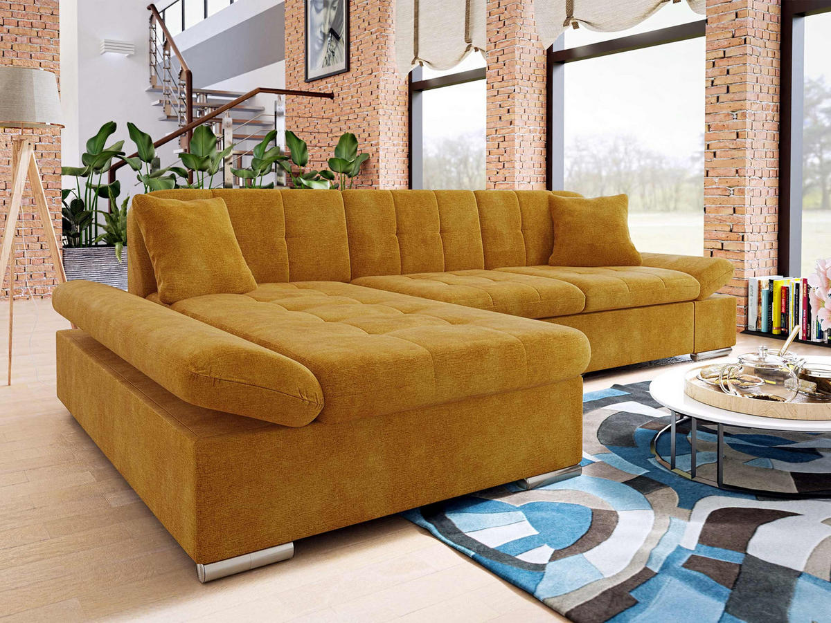 ECKSOFA Malwi, Seite: Links - Currygelb, Holz/Textil (278/161cm) - MIRJAN24