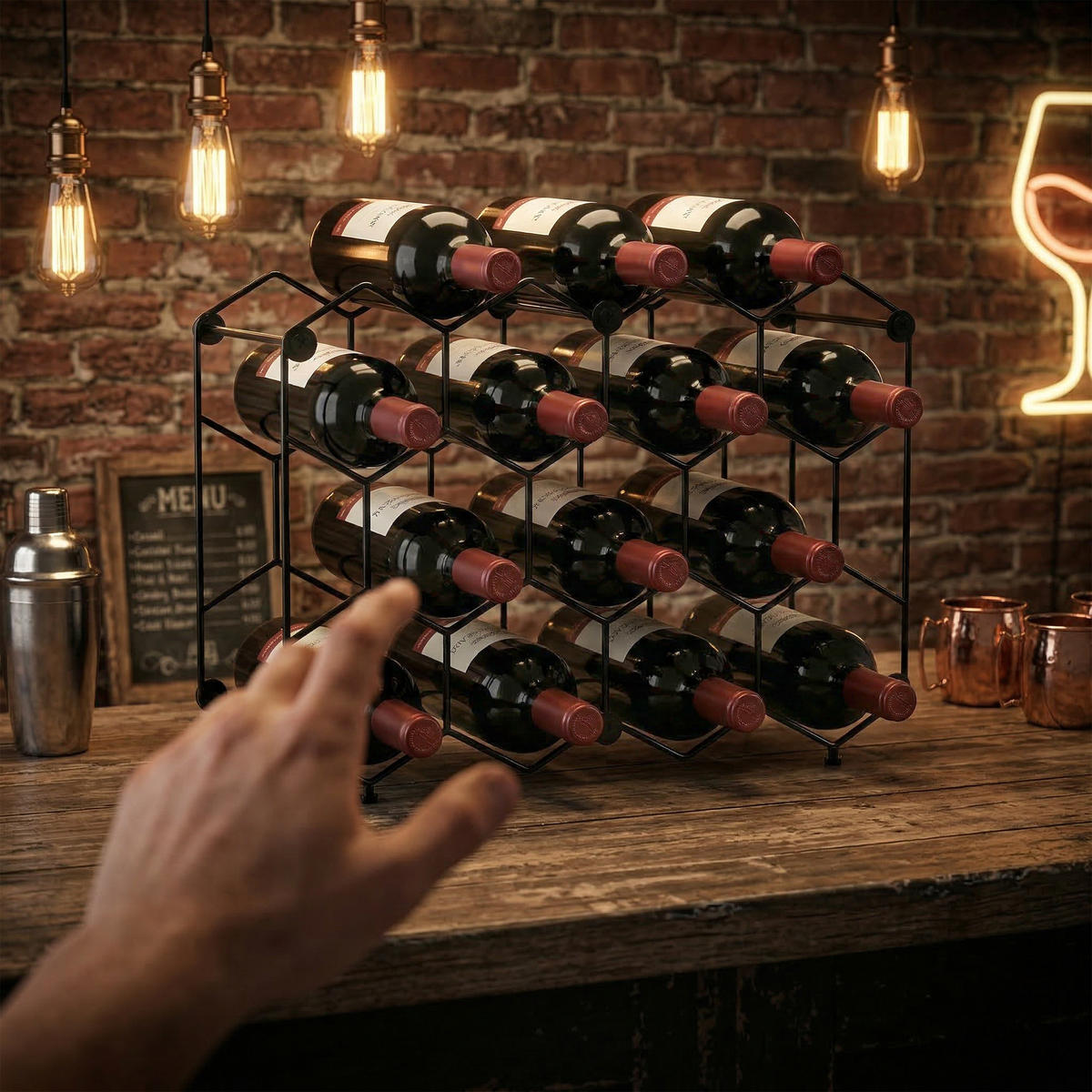 WEINREGAL Metall Schwarz - Schwarz, Metall (15.5/31/43cm) - HOMCOM