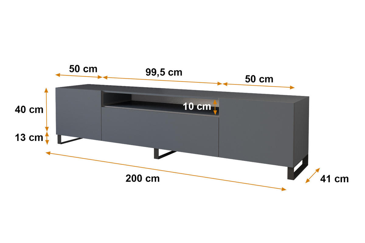 LOWBOARD ELIO-S 200x53x41 cm - Graphit - Schwarz/Graphitfarben, Holzwerkstoff (200/53/41cm) - ALTDECOR