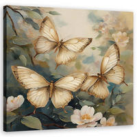 WANDBILD schmetterling blumen zweige - Beige, Textil (50/50cm) - Feeby