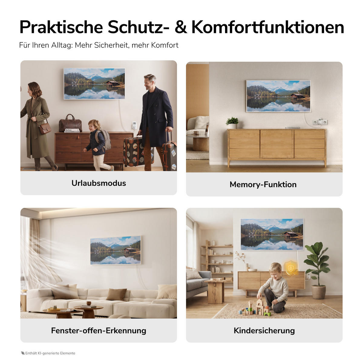 WANDKONVEKTOR Elektrisch mit modernem Landschaftsmotiv, WLAN App Steuerung, Thermostat, 119,5/59,5 cm - Weiß, Kunststoff/Metall (59.5/119.5/2cm) - EMKE