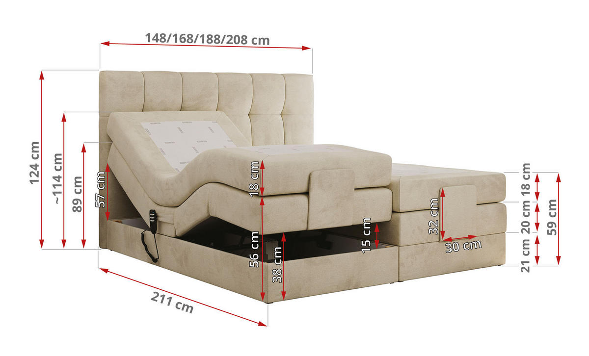 BOXBETT VITTORIA 160/200 - Beige Velvet - H3 - Beige, Holz/Textil (160/200cm) - MKS