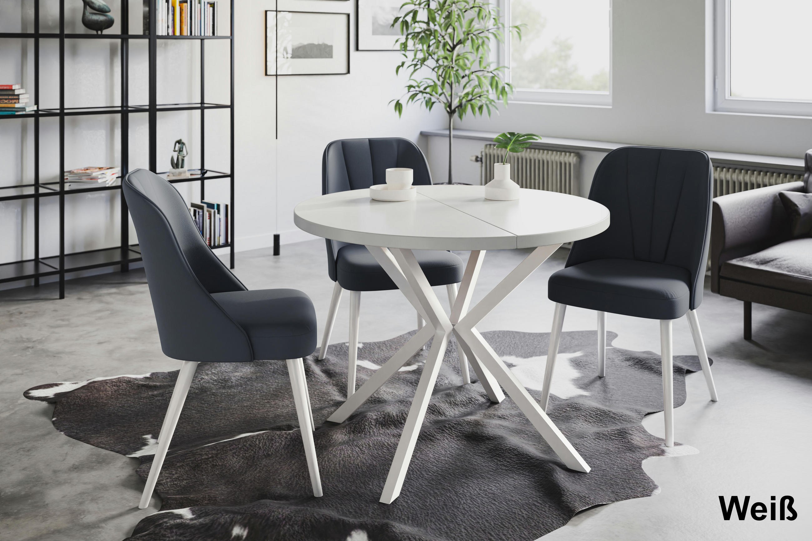 ESSZIMMERTISCH LOFT LITEN, ausziehbarer Tisch 90 cm/170 cm, Farbe: Weiß, mit Metallbeinen in Farbe Weiß - Weiß, Holzwerkstoff (90/90/76cm) - Alpi-Möbel