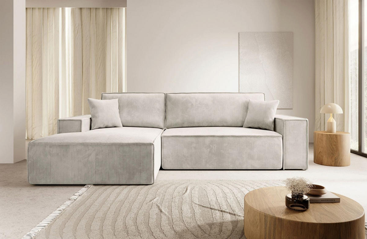 ECKSOFA Farese Creme mit Cordbezug, links - Creme/Schwarz, Kunststoff/Textil (267/167cm) - Selsey