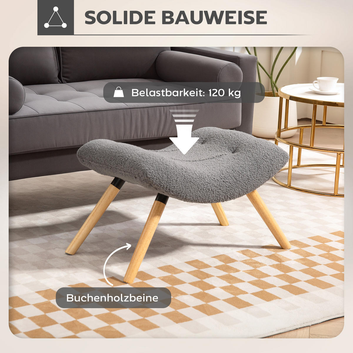 SITZHOCKER mit Berberfleece-Stoff, 67 x 45 x 38 cm, Dunkelgrau - Dunkelgrau, Kunststoff (45/38/67cm) - HOMCOM
