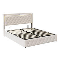 POLSTERBETT 160x200cm mit hydraulischem Stauraum - LED Beleuchtung & Ladefunktion - ohne Matratze - Beige - Beige, Textil (160/200cm) - DELFA