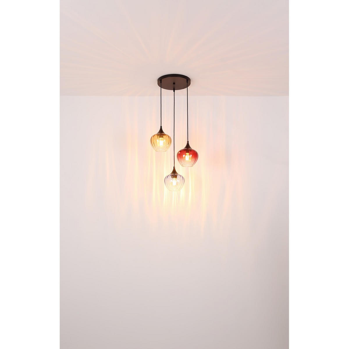 PENDELLEUCHTE Metall Glas Amber Rot Blau - Multicolor, Glas (45/45/150cm) - Globo Lighting
