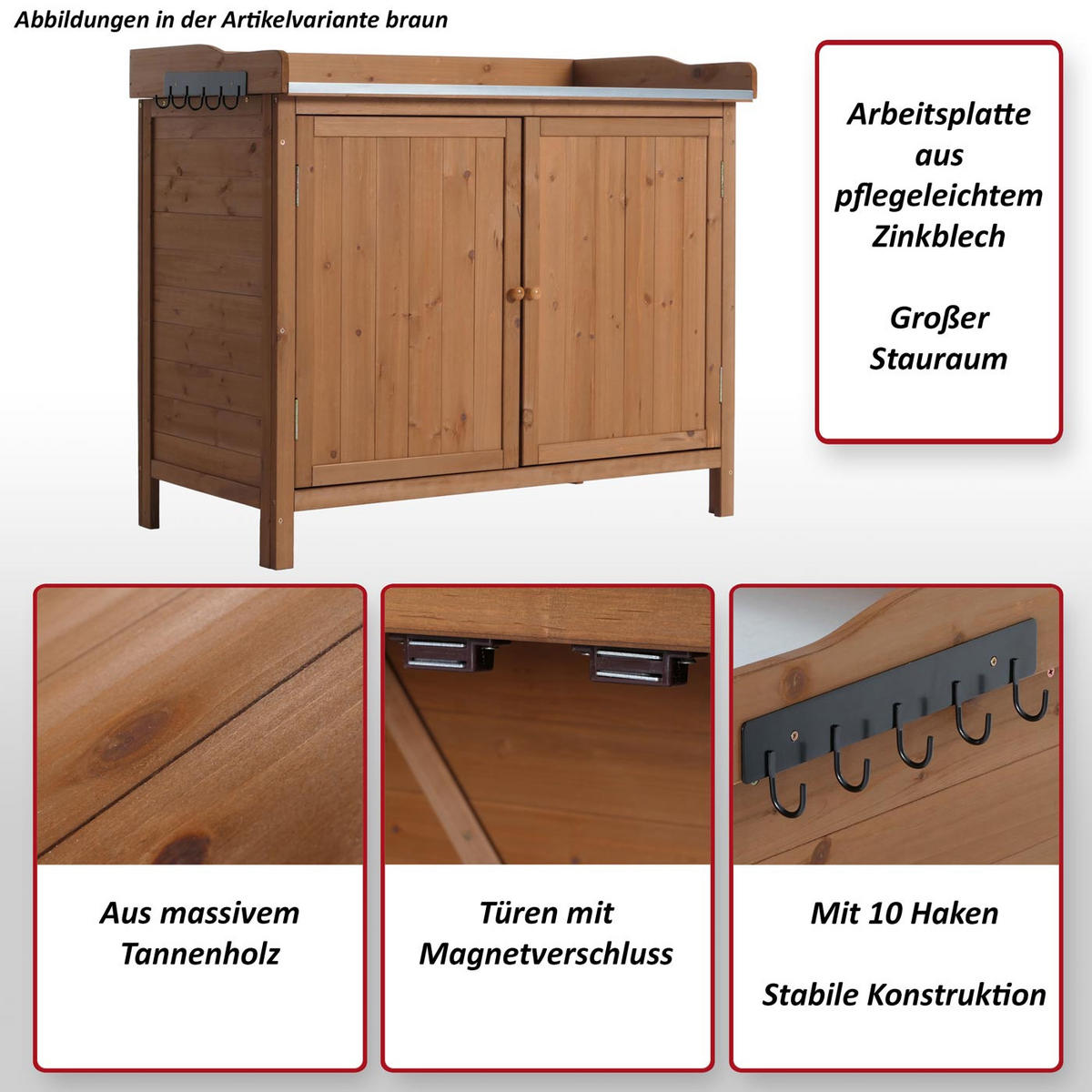 GARTENSCHRANK MIT ARBEITSPLATTE Weiß - Weiß, Holz (52/104/86cm) - MCW