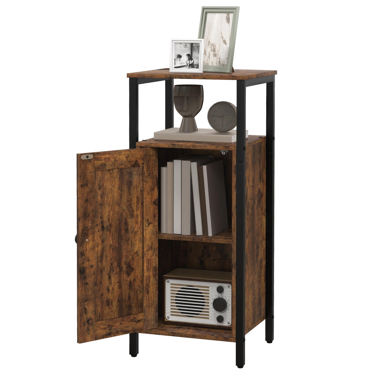 BEISTELLTISCH DE-08736 mit verstellbarem Regal Braun - Braun, Metall (34/30/80cm) - ComfortXL