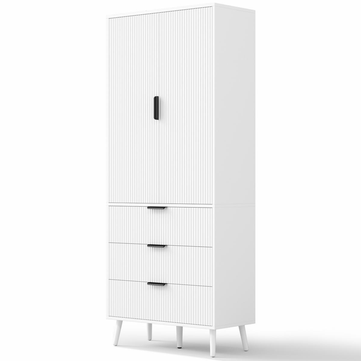 HIGHBOARD DE-38756 75/35/180 cm 2 Türen und 3 Schubladen Weiß - Weiß, Holzwerkstoff (75/180/35cm) - ComfortXL